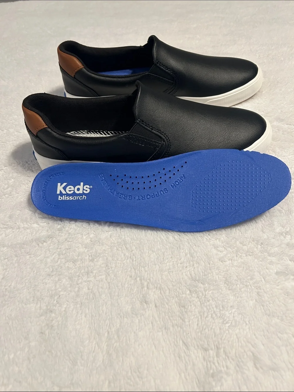 Keds woman Black Slip-On Leather Loafers with Brown Heel Accent. Size 7.5 M - Picture 10 of 12